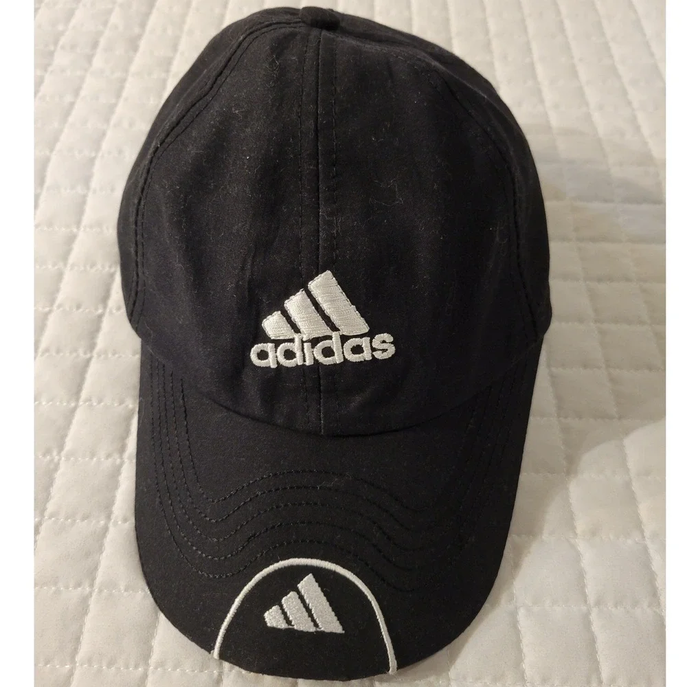 Adidas Climalite Black Baseball Cap White Logo Hook & Loop Adjustable Sporty Hat